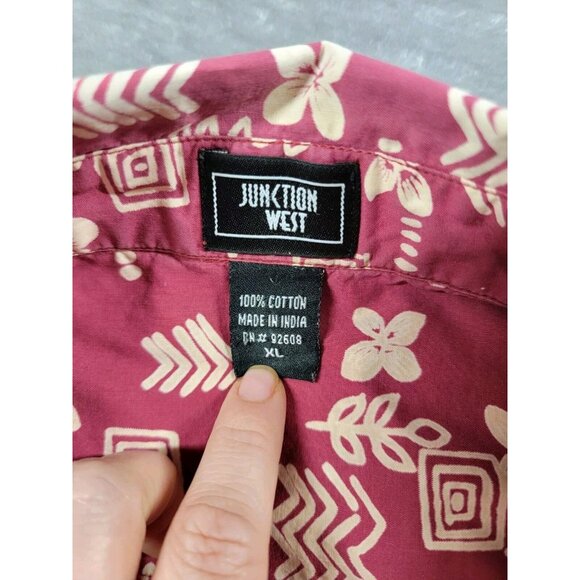 Junction West Mens Button Up Hawaiian Shirt Floral Geometric short sleeve XL - Picture 5 of 6